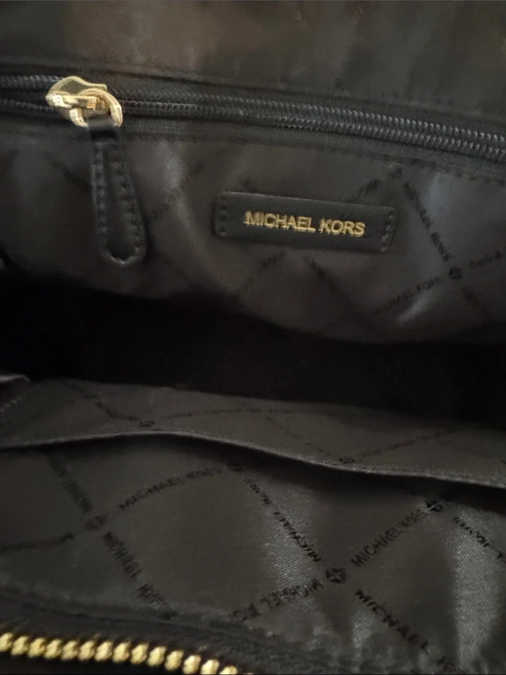 Michael Kors Black Leather Satchel with Gold MK Charm